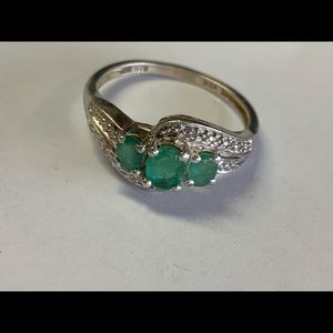 Sterling Silver Designer Ring Emeralds Diamonds